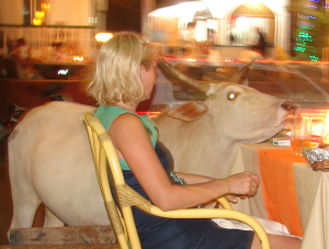 A holy cow - as seen at a restaurant in Goa.
